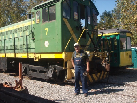 Rocky in front of the Alco diesel engine